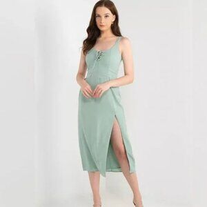 Abercrombie & Fitch Green Lace Up Corset Midi Dress